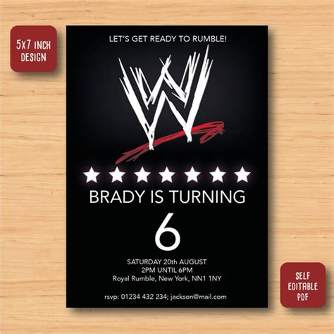 Wwe Wrestling Birthday Invitation Self Editable Pdf 5 X 7 Etsy