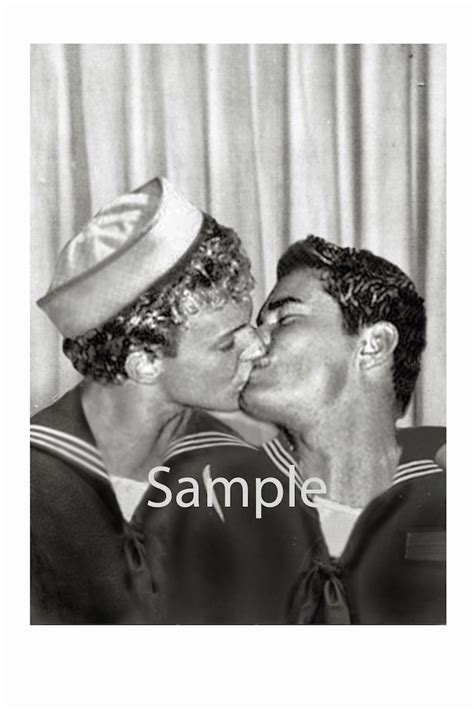 Vintage 1940 S Photo Reprint Affectionate Sailors Share Private Kiss In Photo Booth Gay Interest
