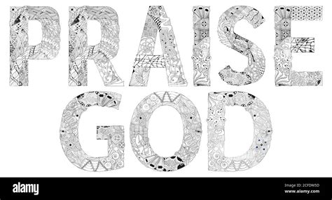 Words Praise God Vector Zentangle Object For Coloring Stock Vector