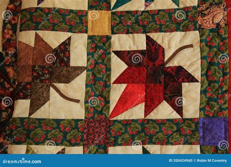 Maple Leaf Closeup Amish Handmade Quilt Stock Photo Image Of Closeup