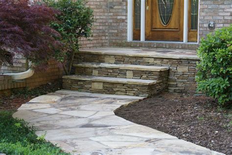 Mortared Canyon Creek Flagstone Treads Over Stacked Stone Risers On