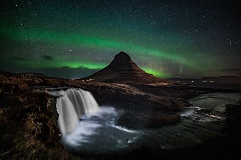 Northern Lights Dancing Over Kirkjufell Mountain Iceland 7952x5304