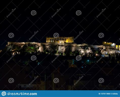 Illuminated Acropolis At Night In Athens Greece Editorial Image Image