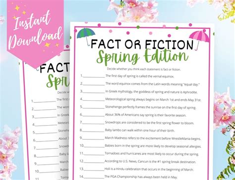 Spring Fact Or Fiction Trivia Game Fun Spring Quiz For Etsy