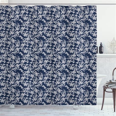 Ambesonne Navy Blue Shower Curtain Floral Botanic Design 69wx70l Dark Blue White