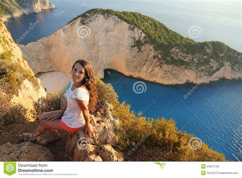 Beautiful Tourist At Navagio Beach Zakynthos Island