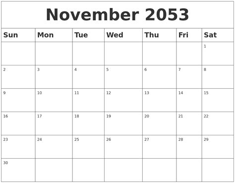 November 2053 Blank Calendar