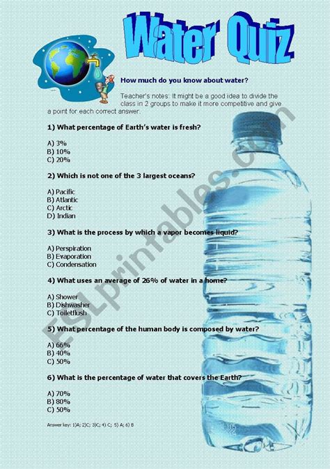 Water Quiz Esl Worksheet By Dianasuzuki