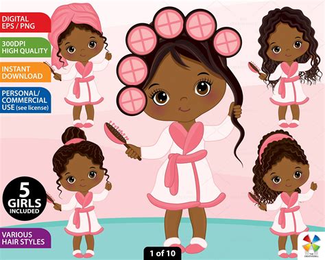 African American Little Spa Girls Clipart Vector Spa Girl Etsy In