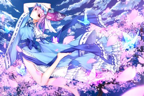 Bow Butterfly Cherry Blossoms Clouds Dress Fan Flowers Hat Japanese Clothes Kimono Kurisu Tina