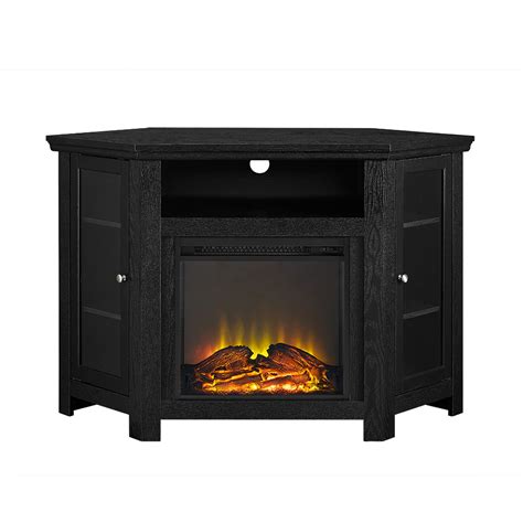 It has a hexagonal frame finished in browns, shelved side cabinets with glazed doors, an open front shelf, an rc infrared fireplace with a.o. Jackson 48 Inch Corner Fireplace TV Stand - Black by ...