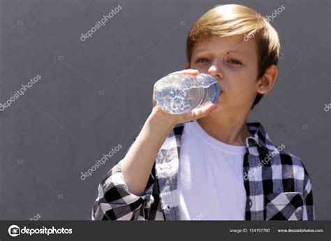 Blonde Boy Drinking Clean Water Healthy Lifestyle Stock Photo By