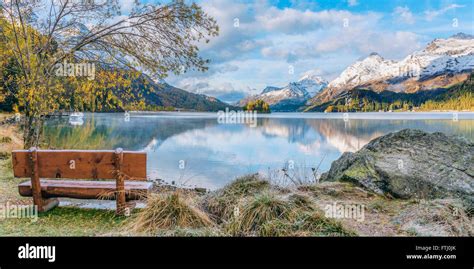 Autumn Landscape Lake Sils Upper Engadine Valley Switzerland Stock
