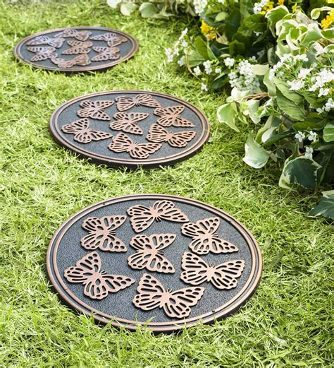 Recycled Rubber Stepping Stones Set Of 3 Copper Butterflies Plowhearth