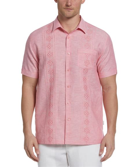Cubavera Linen Blend Pintuck Embroidery Shirt In Pink For Men Lyst