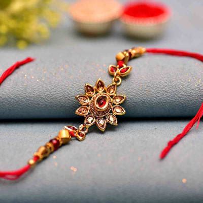 Stunning Kundan Stone Studded Rakhi Gift Send Rakhi Gifts Online