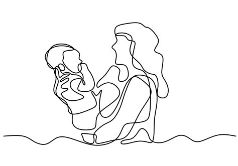 Continuous One Line Drawing Woman Holds Her Baby Deep Hug To Her