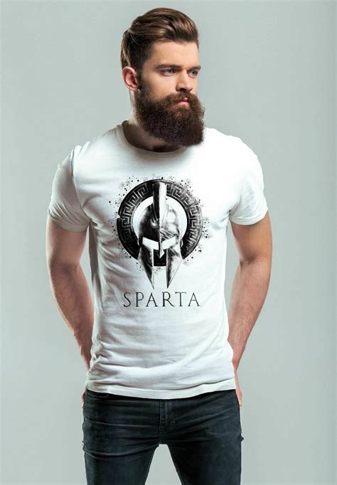 Neverless Aufdruck Sparta Helm Krieger Warrior P T Shirt Print Weiß