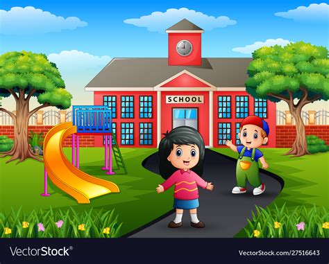 Cartoon Two Kids Going To School Royalty Free Vector Image