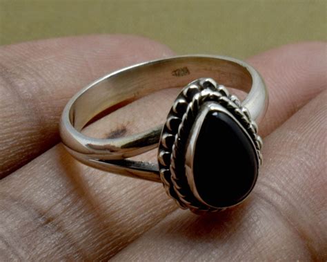 Natural Black Onyx Ring 925 Sterling Silver Rings For Women Etsy