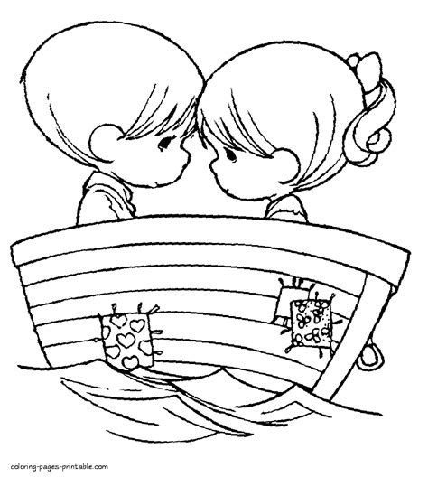 Boy and girl at the boat. Love coloring page  COLORINGPAGESPRINTABLE.COM