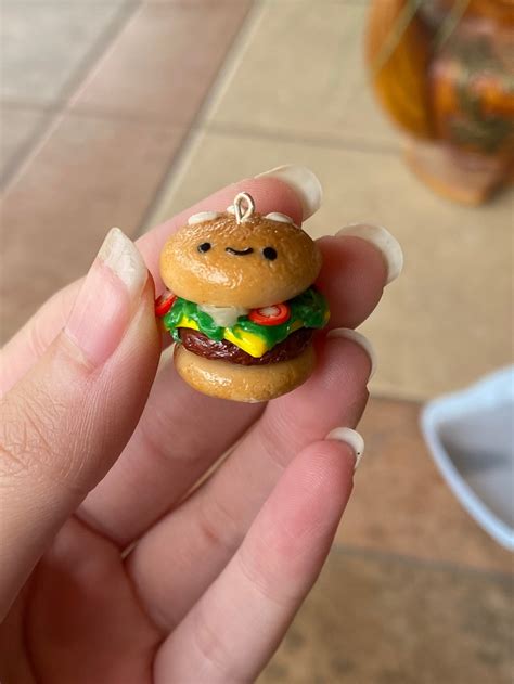 Kawaii Cheeseburger Charm Polymer Clay Hamburger Stitch Marker Etsy