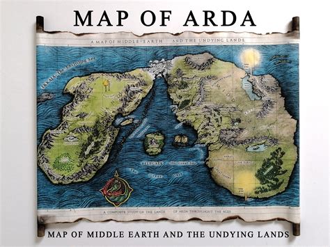 Map Of Arda Map Of Middle Earth And The Undying Lands Lord Etsy Uk