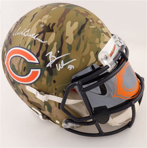 Mike Singletary Dick Butkus And Brian Urlacher Signed Bears Full Size Authentic On Field Camo