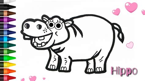 Cara Menggambar Dan Mewarnai Kuda Nil Hippo Mudah Dengan Crayon Untuk