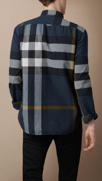 Burberry Brit Check Flannel Shirt In Blue For Men Dark Uniform Blue