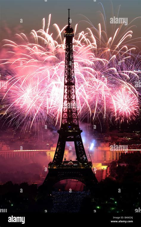 France Paris The Eiffel Tower And The Fireworks Of The 14th Of July