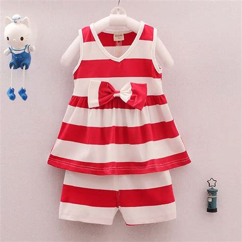 Bibicola Toddler Baby Girls Summer Clothing Sets Bow Stripe 2pcs Baby