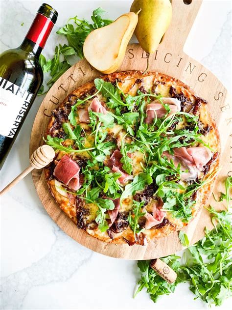 Pear Prosciutto And Caramelized Red Wine Onions Gourmet Pizza