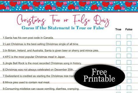 Free Printable Christmas True Or False Trivia Quiz Free Christmas