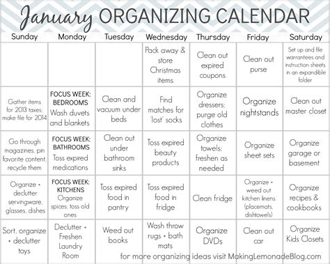 free printable january organizing calendar making lemonade