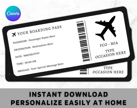 Boarding Pass Template Print At Home Surprise Airplane Ticket Airline Ticket Flight T Voucher