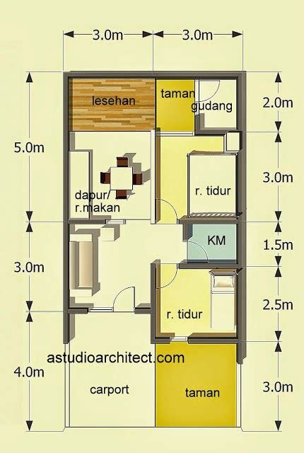Di unit rumah tipe 36, dua kamar tidur mengapit satu kamar mandi di satu sisi, serta ruang tengah di sisi lainnya. 42 Gambar dan Denah Rumah Minimalis Type 60 ...