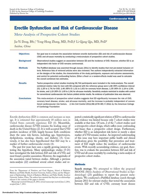 Erectile Dysfunction And Risk Of Cardiovascular Disease Meta Analysis