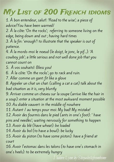 My List Of 200 French Idioms