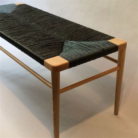 Our Rlb44 Woven Rush Bench In Ash With Black Rush Woven