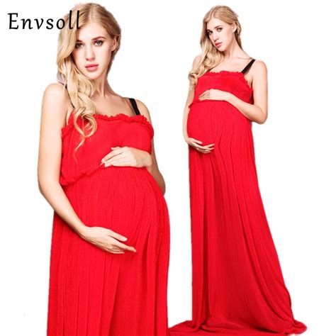 Envsoll Red Maternity Dresses Maternity Photography Props Maternity Dresses For Photo Shoot Maxi