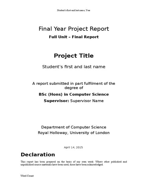 Project Final Report Template Page Layout Microsoft Word