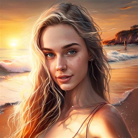 Premium Ai Image Beautiful Woman Selfie On Beach Sunset Background Image