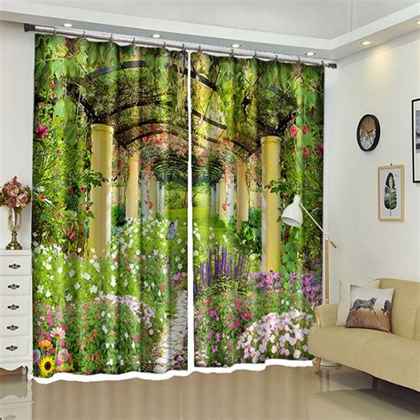 Best Quality New 3d Blackout Window Curtains Green Plant Corridor
