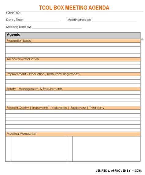 Toolbox Meeting Agenda Format Template Excel Word Pdf