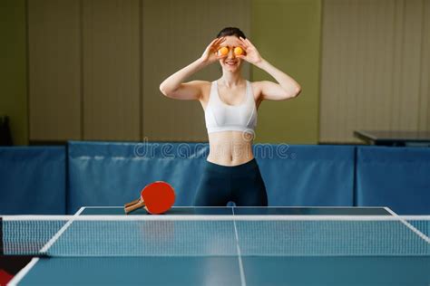 Young Woman Playing Ping Pong Stock Image Image Of Posing Adult