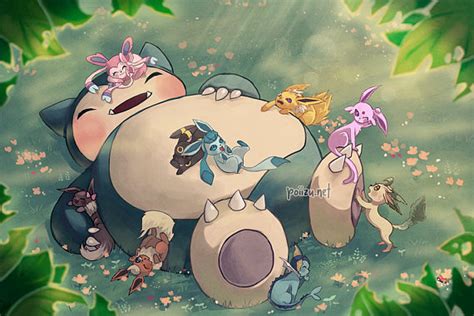 Snorlax And Eeveelutions Nap Pokemon Wall Art Poster Print Etsy