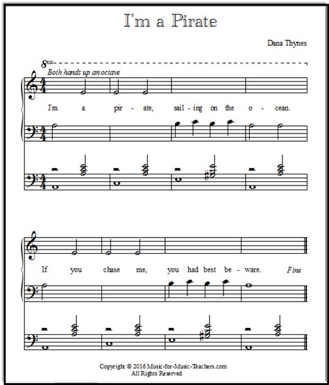 Piano Music Sheets For Beginners Im A Pirate