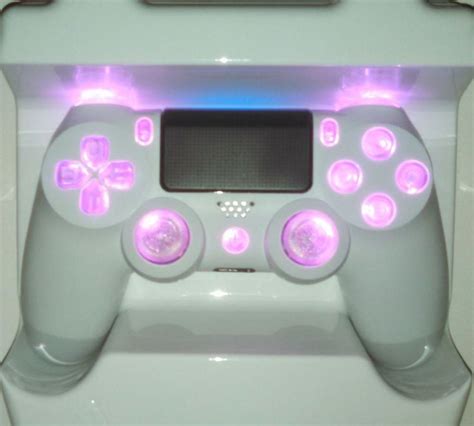White Ps4 Controller Custom Pink Led Mod Strong Durable Thumbsticks