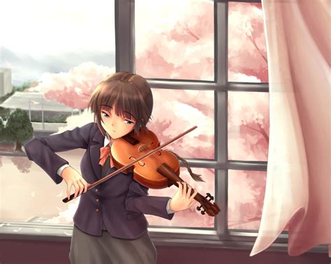 Online Crop Black Haired Female Anime Character Playing Violin